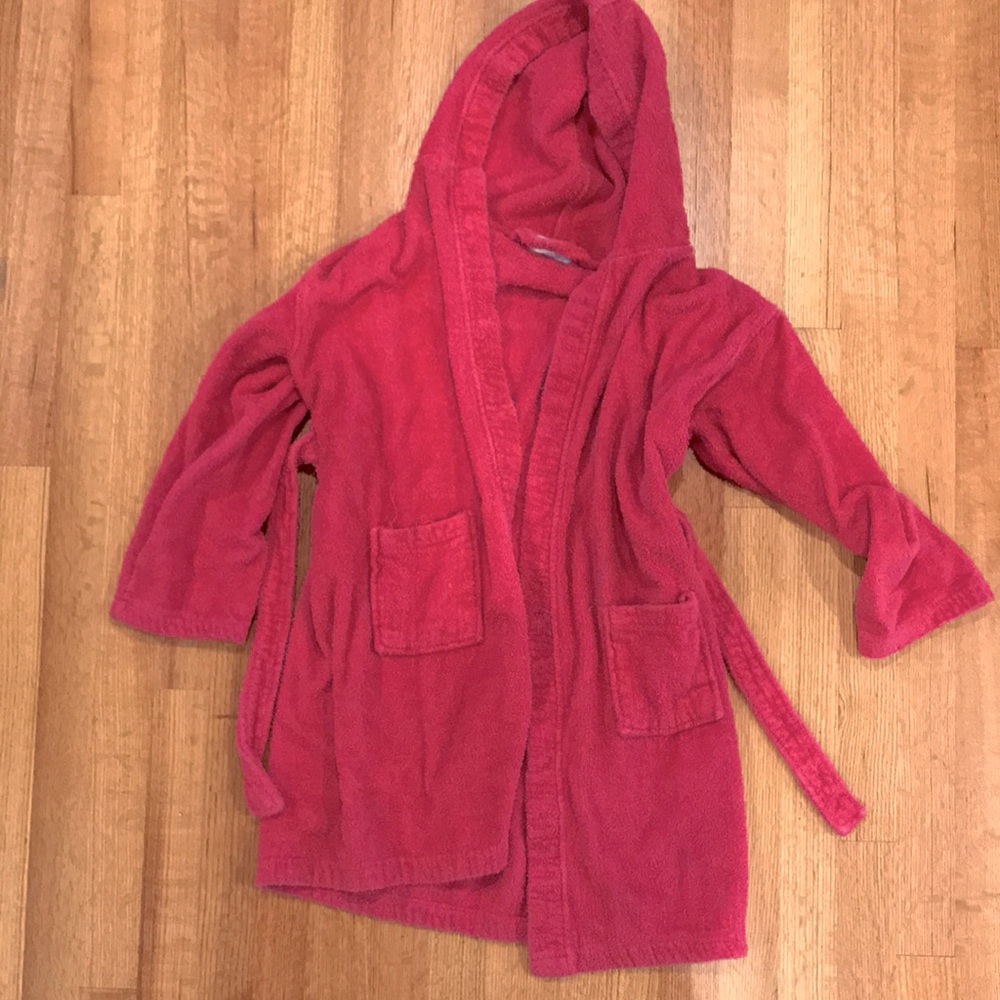 Girls terry cloth hooded bathrobe.